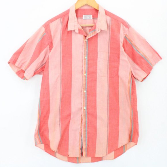 Vintage Gianfranco Ruffini Shirt Mens Pink Striped Button Down Short Sleeve XL - Picture 1 of 8
